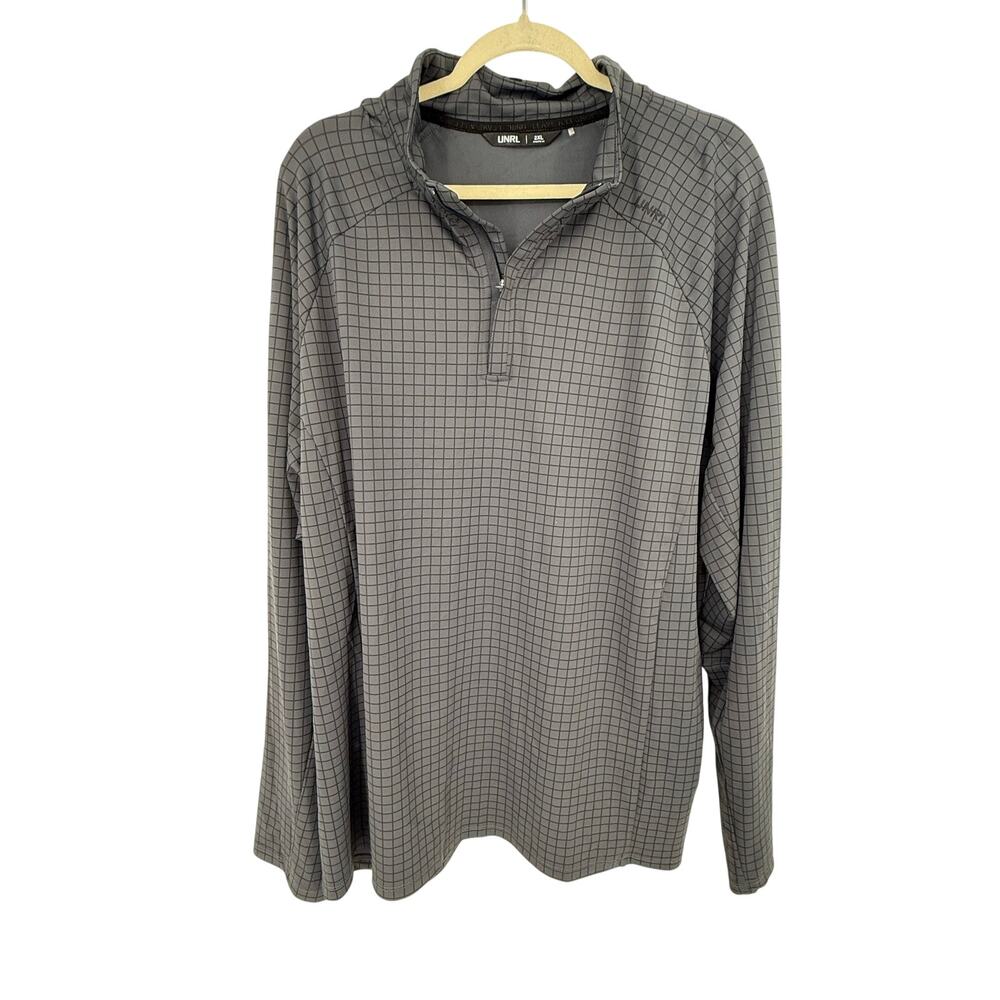 UNRL Highlands Quarter Zip Pullover Iron Plaid Gray Men's 2XL Golf Athletic